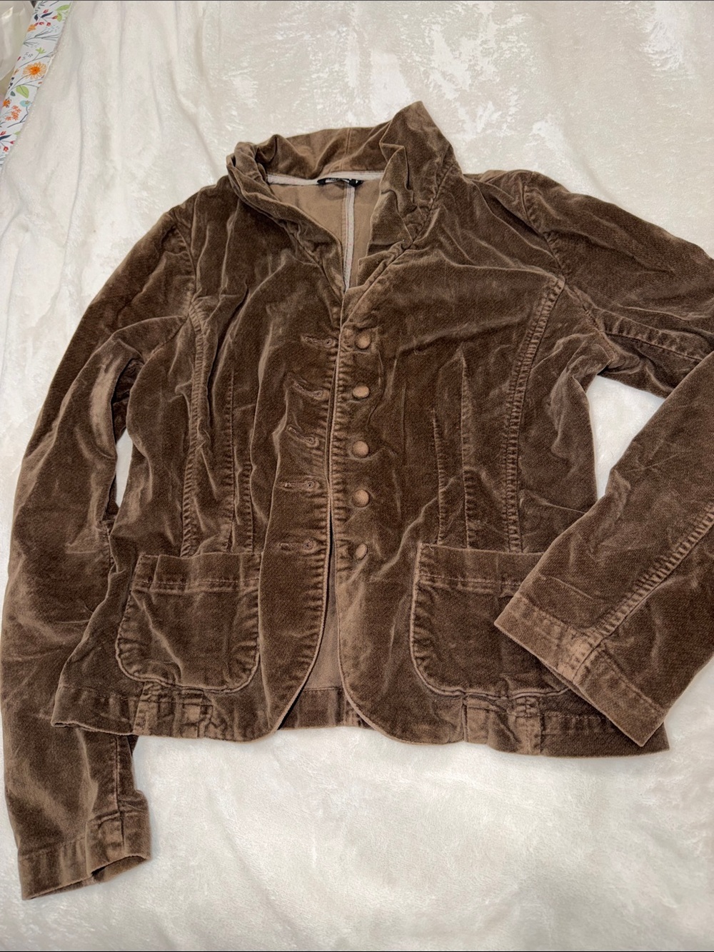 Sisley Brown Velvet Button-Front Blazer